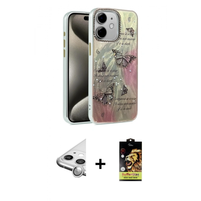 MARSİLYAN™- iPhone 11 Kılıf Zirve Modern Prime - Siyah Buffer Cam Ekran Koruyucu + Raze Metal Kamera Lens - GS