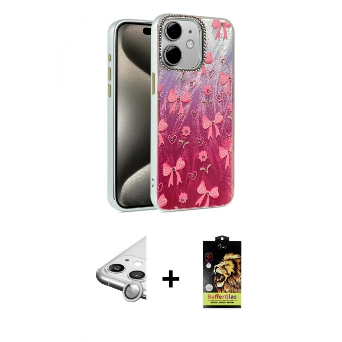 MARSİLYAN™- iPhone 11 Kılıf Zirve Modern Prime - Siyah Buffer Cam Ekran Koruyucu + Raze Metal Kamera Lens - GS