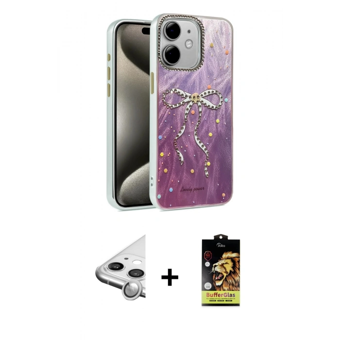 MARSİLYAN™- iPhone 11 Kılıf Zirve Modern Prime - Siyah Buffer Cam Ekran Koruyucu + Raze Metal Kamera Lens - GS