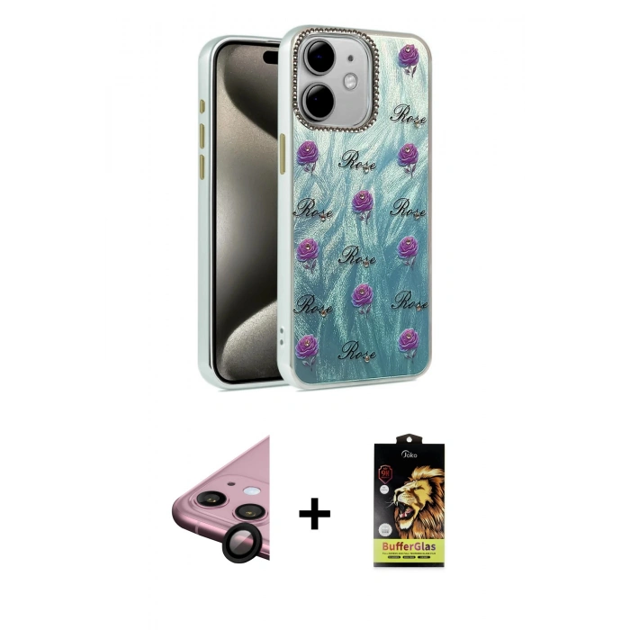 MARSİLYAN™- iPhone 11 Kılıf Zirve Modern Prime - Siyah Buffer Cam Ekran Koruyucu + Raze Metal Kamera Lens - SH