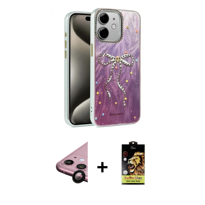 MARSİLYAN™- iPhone 11 Kılıf Zirve Modern Prime - Siyah Buffer Cam Ekran Koruyucu + Raze Metal Kamera Lens - SH