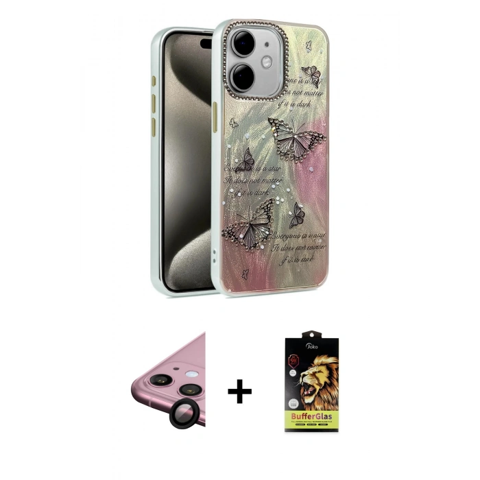 MARSİLYAN™- iPhone 11 Kılıf Zirve Modern Prime - Siyah Buffer Cam Ekran Koruyucu + Raze Metal Kamera Lens - SH