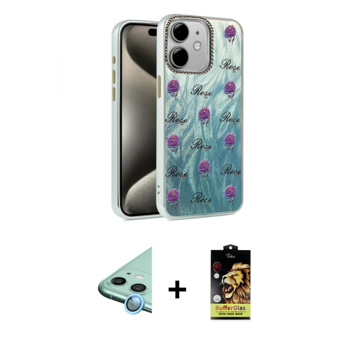 MARSİLYAN™- iPhone 11 Kılıf Zirve Modern Prime - Siyah Buffer Cam Ekran Koruyucu + Raze Metal Kamera Lens - MI