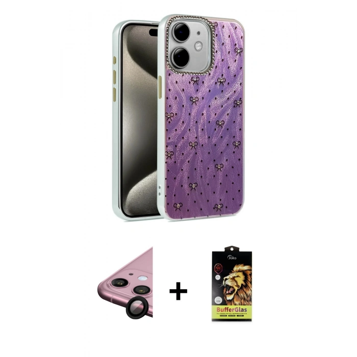 MARSİLYAN™- iPhone 11 Kılıf Zirve Modern Prime - Siyah Buffer Cam Ekran Koruyucu + Raze Metal Kamera Lens - SH