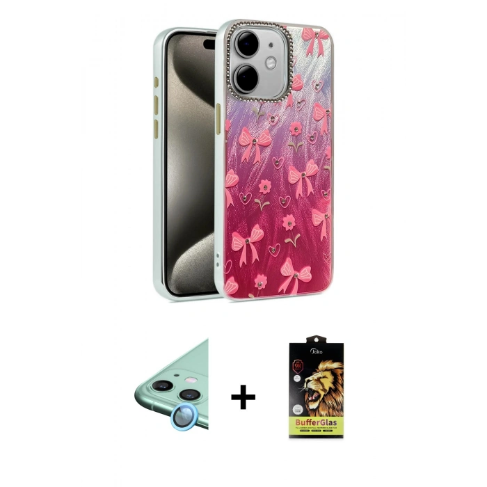 MARSİLYAN™- iPhone 11 Kılıf Zirve Modern Prime - Siyah Buffer Cam Ekran Koruyucu + Raze Metal Kamera Lens - MI