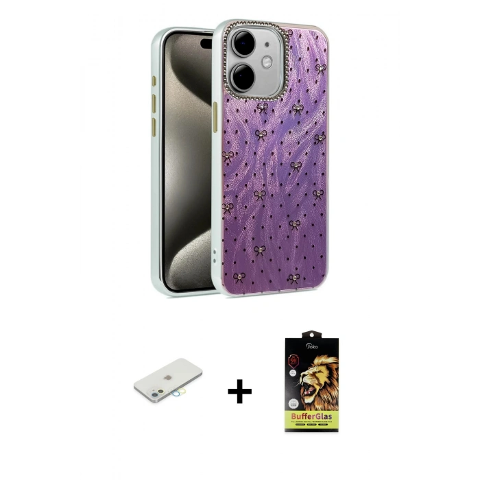 MARSİLYAN™- iPhone 11 Kılıf Zirve Modern Prime - Siyah Buffer Cam Ekran Koruyucu + Renkli Kamera Lens Koruma Cam - SI