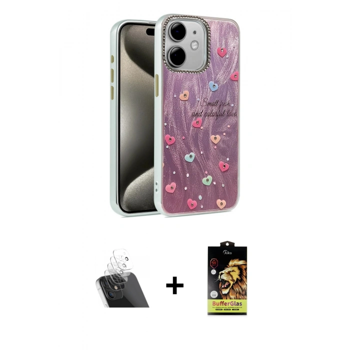 MARSİLYAN™- iPhone 11 Kılıf Zirve Modern Prime - Siyah Buffer Cam Ekran Koruyucu + Şeffaf Kamera Lens Koruma Cam
