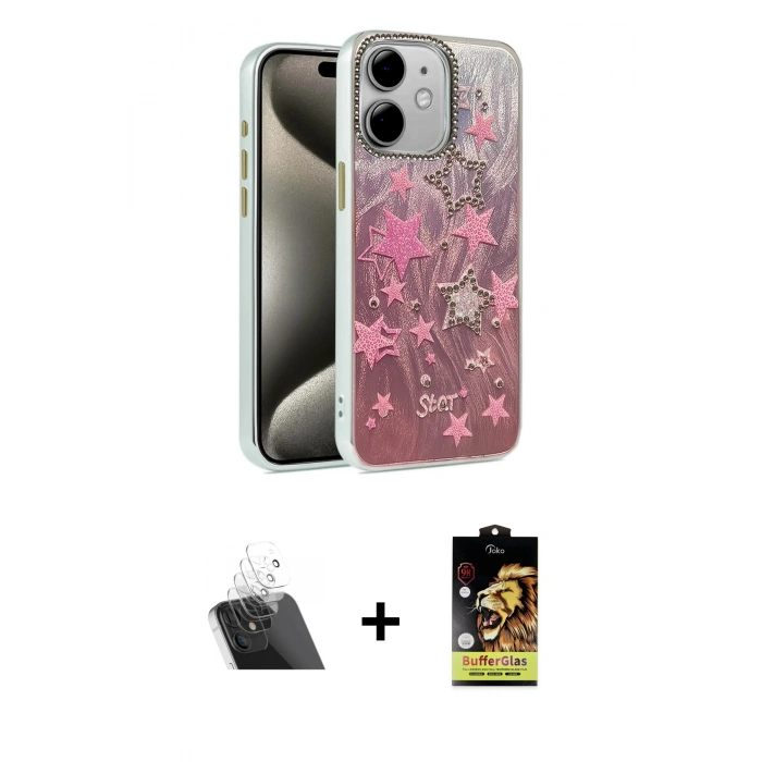 MARSİLYAN™- iPhone 11 Kılıf Zirve Modern Prime - Siyah Buffer Cam Ekran Koruyucu + Şeffaf Kamera Lens Koruma Cam