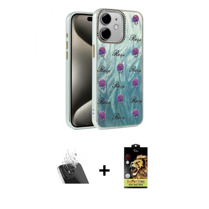 MARSİLYAN™- iPhone 11 Kılıf Zirve Modern Prime - Siyah Buffer Cam Ekran Koruyucu + Şeffaf Kamera Lens Koruma Cam
