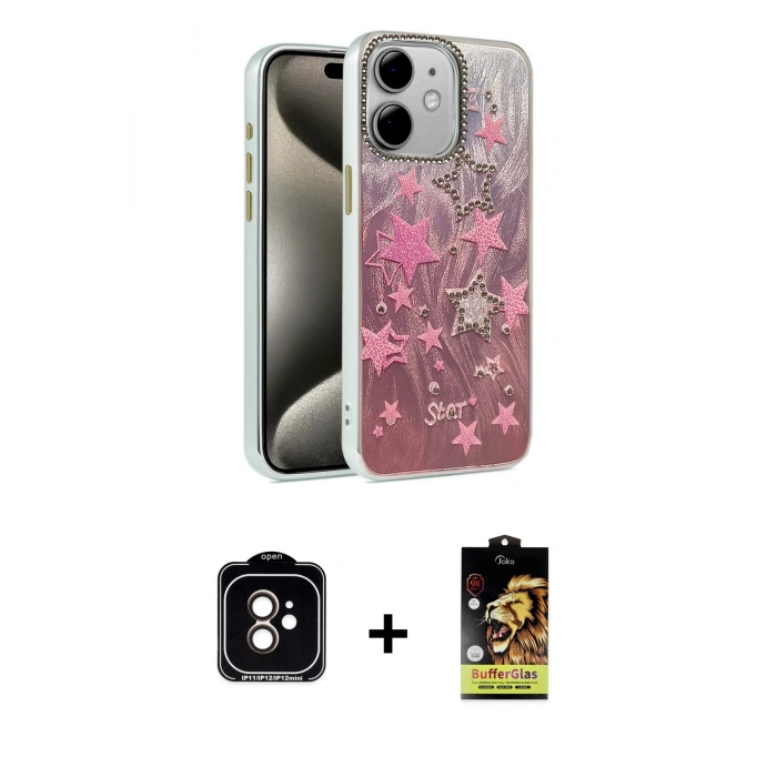 MARSİLYAN™- iPhone 11 Kılıf Zirve Modern Prime - Siyah Buffer Cam Ekran Koruyucu + PVD Metal Kamera Lens - TU