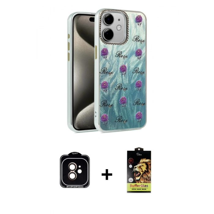 MARSİLYAN™- iPhone 11 Kılıf Zirve Modern Prime - Siyah Buffer Cam Ekran Koruyucu + PVD Metal Kamera Lens - TU