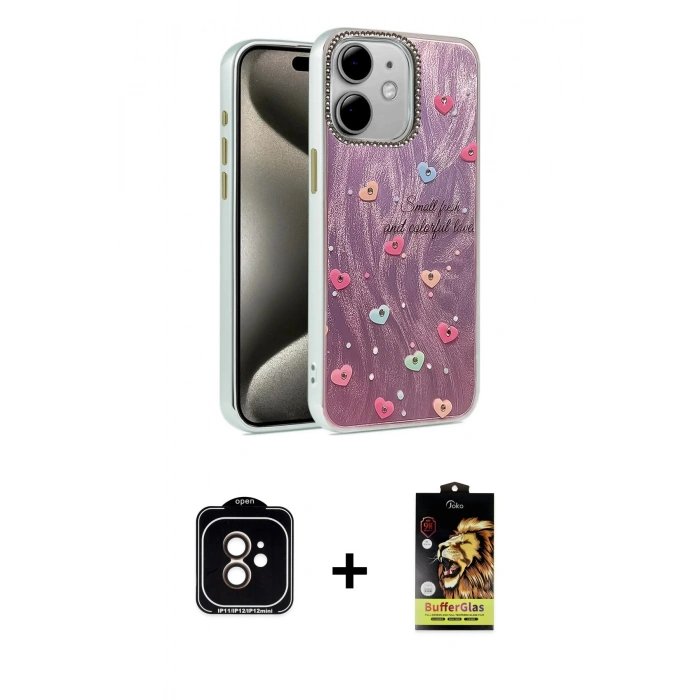 MARSİLYAN™- iPhone 11 Kılıf Zirve Modern Prime - Siyah Buffer Cam Ekran Koruyucu + PVD Metal Kamera Lens - TU
