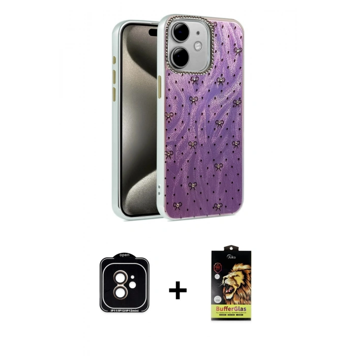 MARSİLYAN™- iPhone 11 Kılıf Zirve Modern Prime - Siyah Buffer Cam Ekran Koruyucu + PVD Metal Kamera Lens - TU