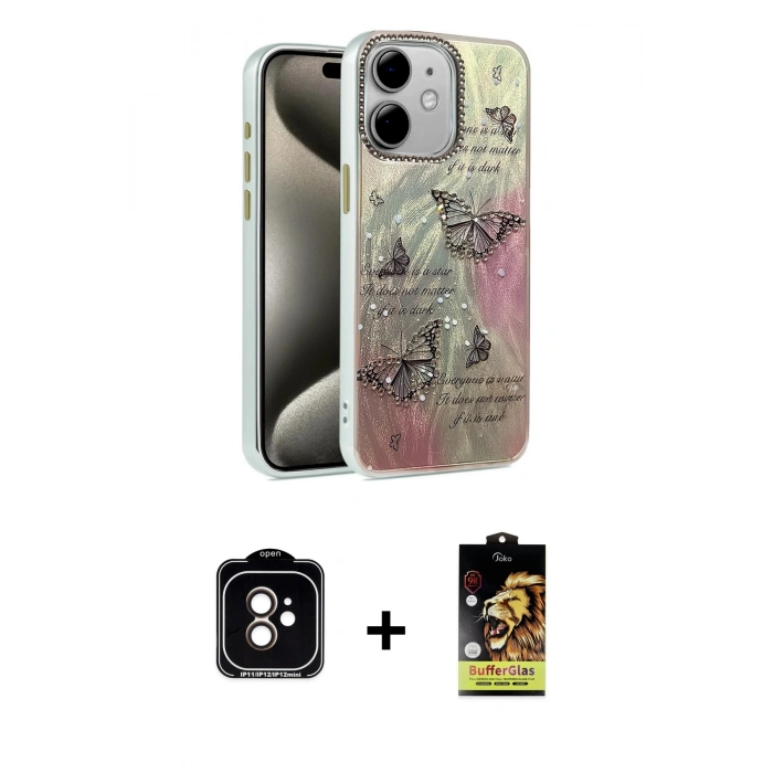 MARSİLYAN™- iPhone 11 Kılıf Zirve Modern Prime - Siyah Buffer Cam Ekran Koruyucu + PVD Metal Kamera Lens - TU