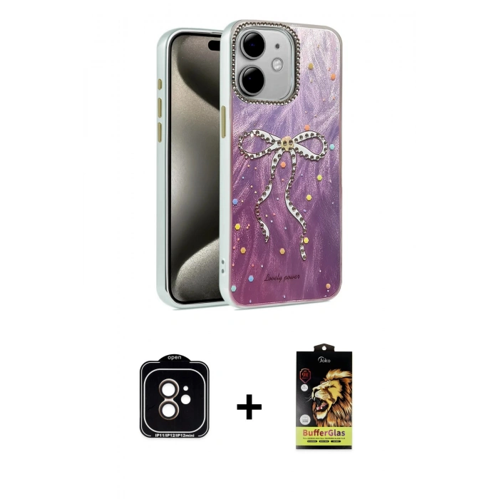 MARSİLYAN™- iPhone 11 Kılıf Zirve Modern Prime - Siyah Buffer Cam Ekran Koruyucu + PVD Metal Kamera Lens - TU