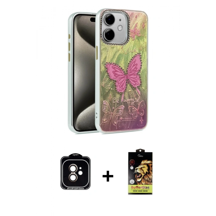 MARSİLYAN™- iPhone 11 Kılıf Zirve Modern Prime - Siyah Buffer Cam Ekran Koruyucu + PVD Metal Kamera Lens - TU