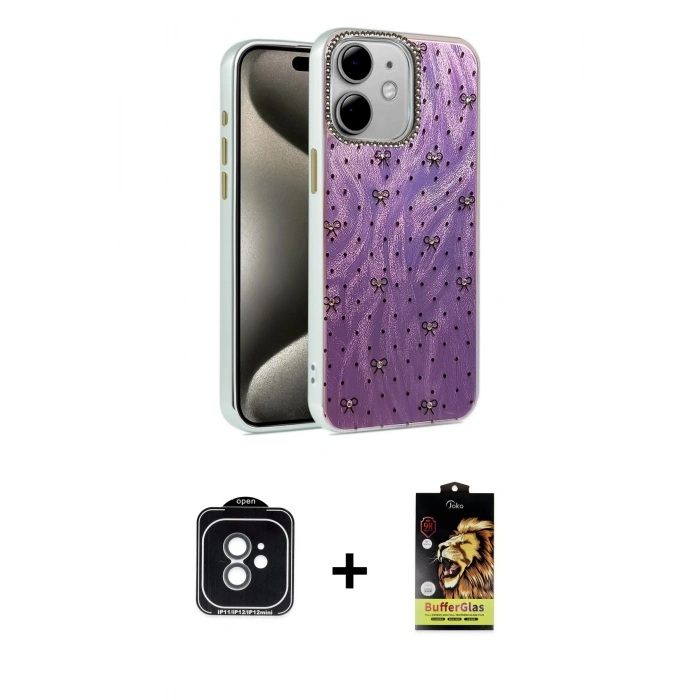 MARSİLYAN™- iPhone 11 Kılıf Zirve Modern Prime - Siyah Buffer Cam Ekran Koruyucu + PVD Metal Kamera Lens - YL