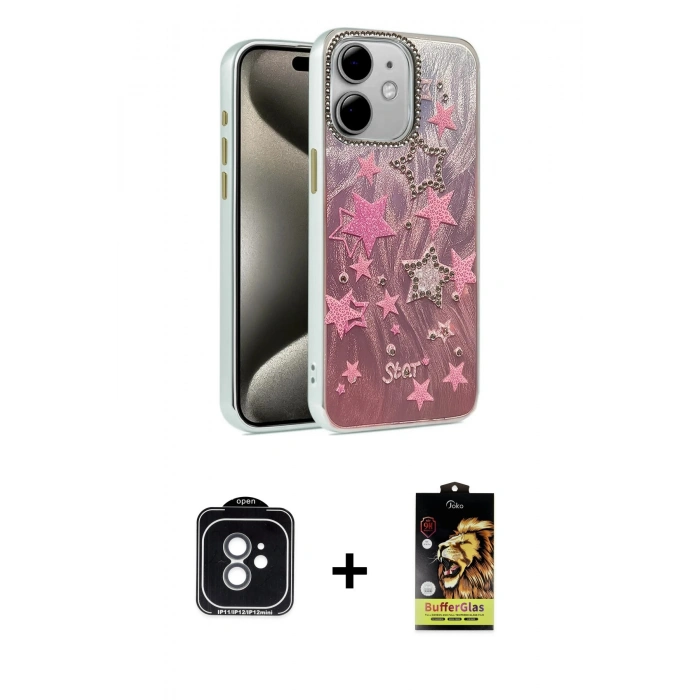 MARSİLYAN™- iPhone 11 Kılıf Zirve Modern Prime - Siyah Buffer Cam Ekran Koruyucu + PVD Metal Kamera Lens - YL