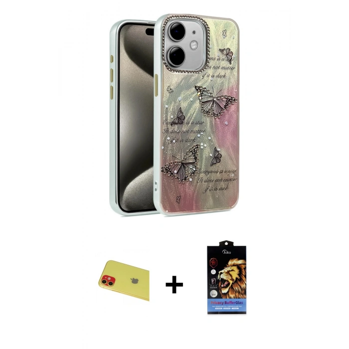 MARSİLYAN™- iPhone 11 Kılıf Zirve Modern Prime - Siyah Buffer Hayalet Cam Ekran Koruyucu + Rainbow Kamera Lens Koruma Cam - KI