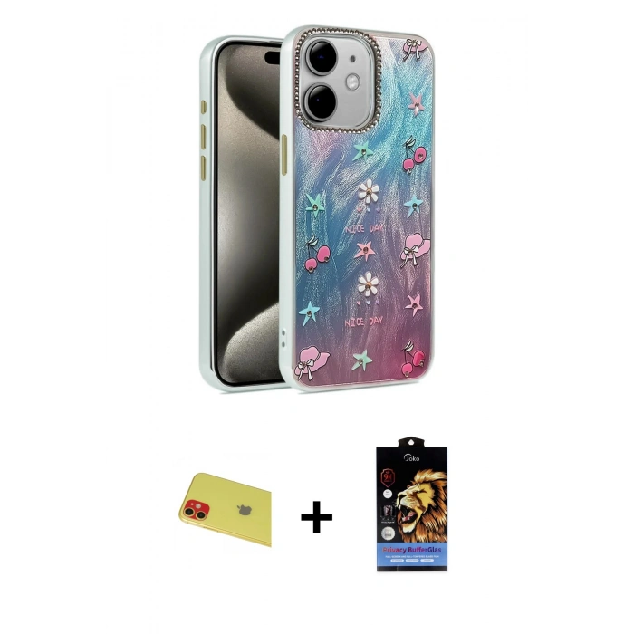 MARSİLYAN™- iPhone 11 Kılıf Zirve Modern Prime - Siyah Buffer Hayalet Cam Ekran Koruyucu + Rainbow Kamera Lens Koruma Cam - KI