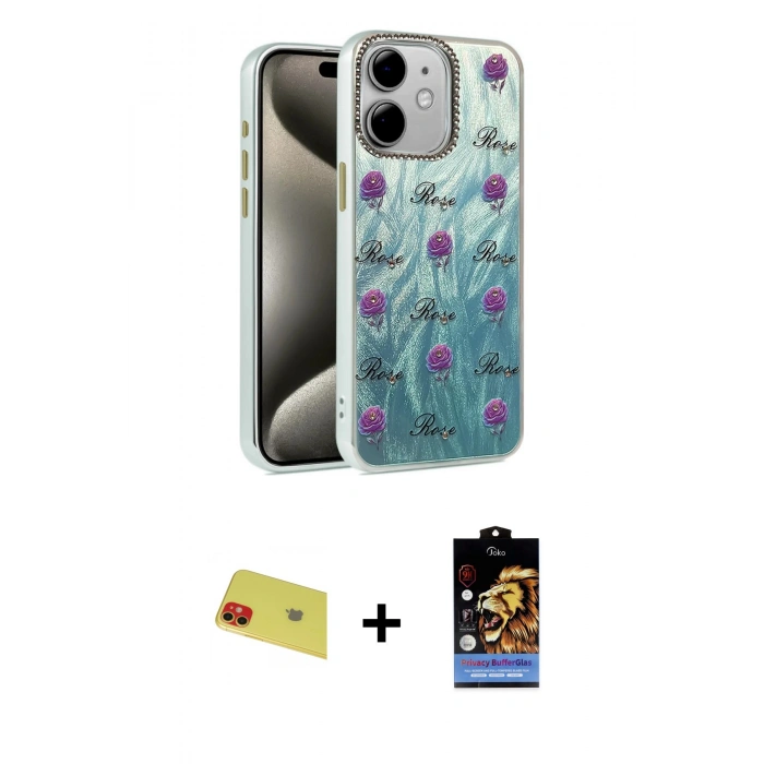 MARSİLYAN™- iPhone 11 Kılıf Zirve Modern Prime - Siyah Buffer Hayalet Cam Ekran Koruyucu + Rainbow Kamera Lens Koruma Cam - KI
