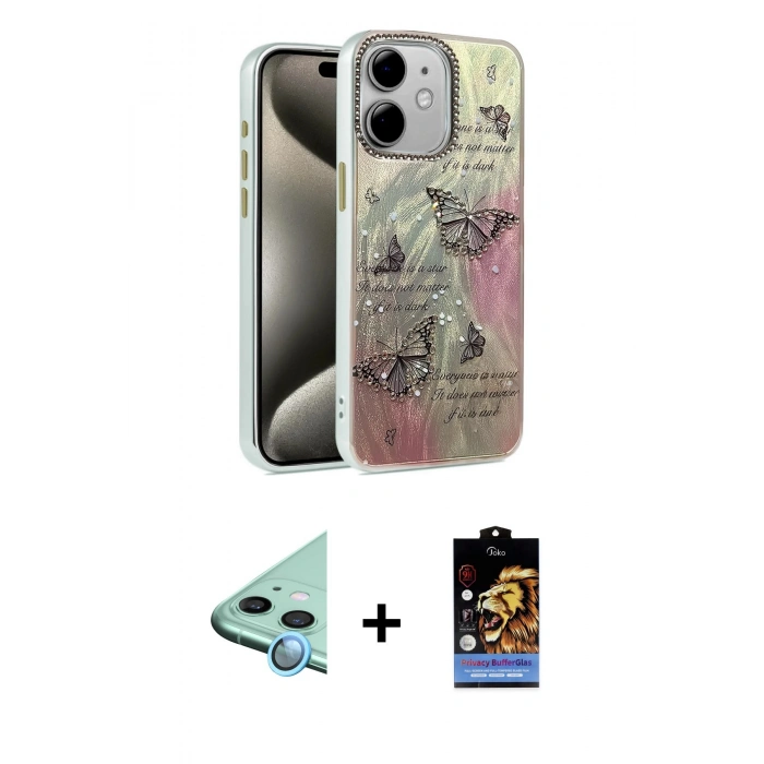 MARSİLYAN™- iPhone 11 Kılıf Zirve Modern Prime - Siyah Buffer Hayalet Cam Ekran Koruyucu + Raze Metal Kamera Lens - MI