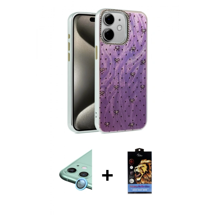 MARSİLYAN™- iPhone 11 Kılıf Zirve Modern Prime - Siyah Buffer Hayalet Cam Ekran Koruyucu + Raze Metal Kamera Lens - MI