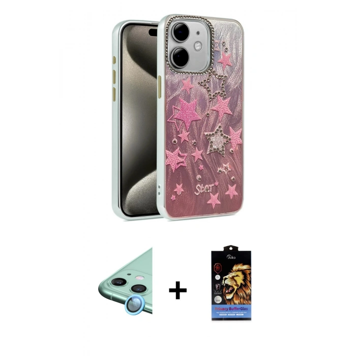 MARSİLYAN™- iPhone 11 Kılıf Zirve Modern Prime - Siyah Buffer Hayalet Cam Ekran Koruyucu + Raze Metal Kamera Lens - MI