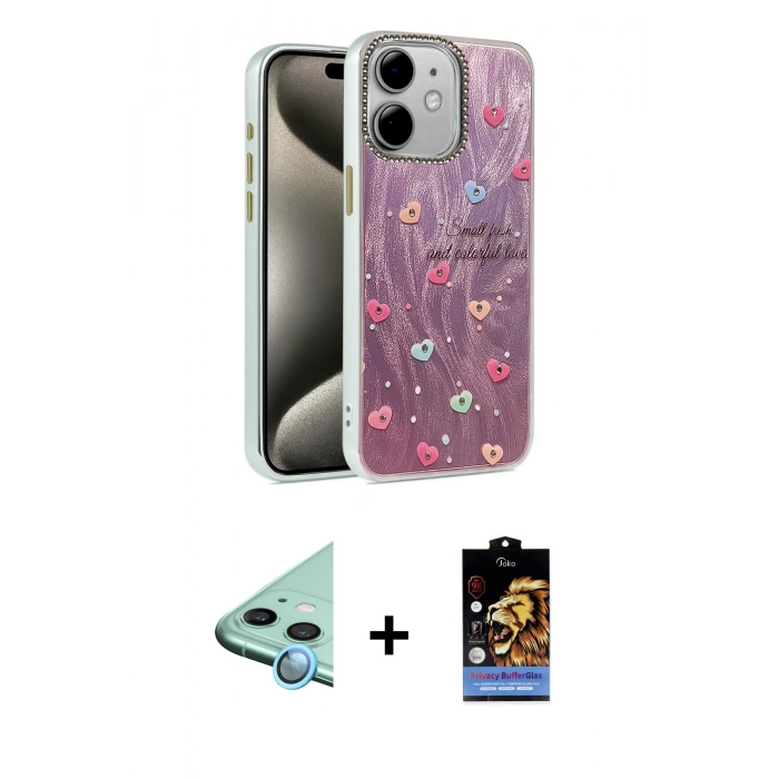 MARSİLYAN™- iPhone 11 Kılıf Zirve Modern Prime - Siyah Buffer Hayalet Cam Ekran Koruyucu + Raze Metal Kamera Lens - MI