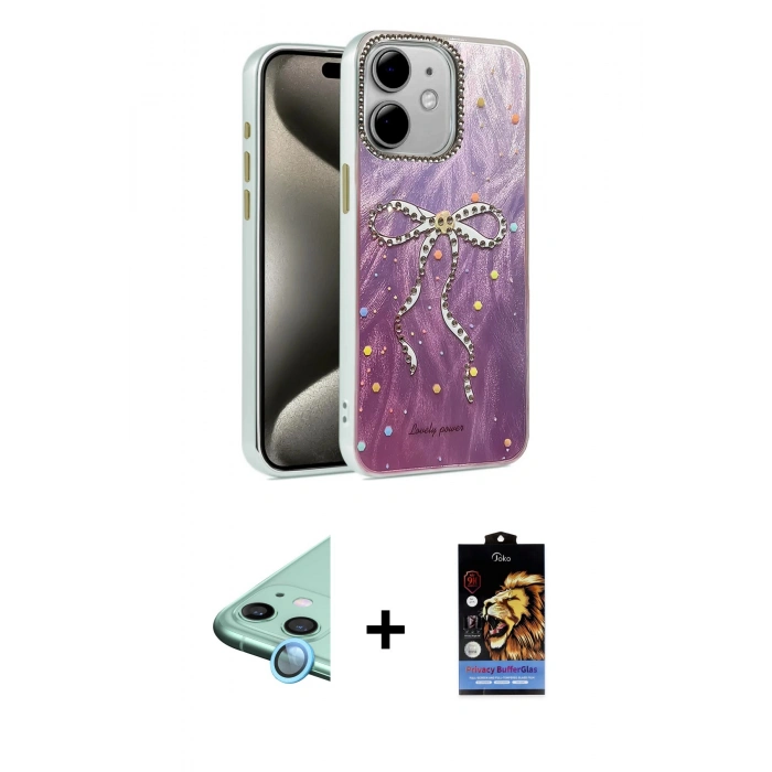 MARSİLYAN™- iPhone 11 Kılıf Zirve Modern Prime - Siyah Buffer Hayalet Cam Ekran Koruyucu + Raze Metal Kamera Lens - MI