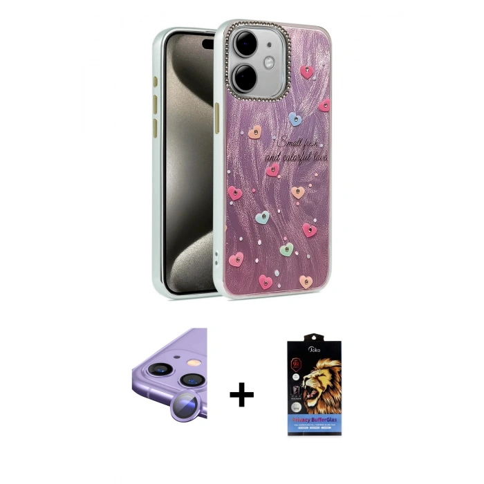 MARSİLYAN™- iPhone 11 Kılıf Zirve Modern Prime - Siyah Buffer Hayalet Cam Ekran Koruyucu + Raze Metal Kamera Lens - MR