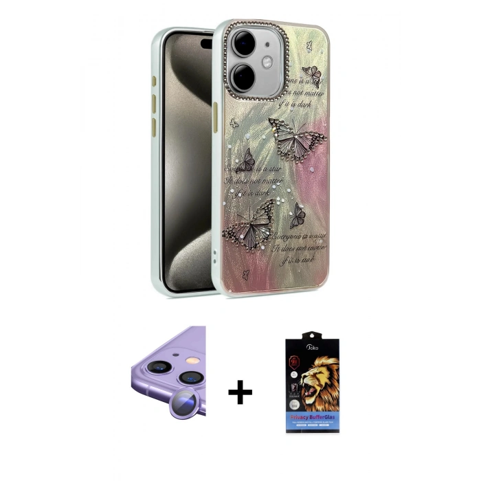 MARSİLYAN™- iPhone 11 Kılıf Zirve Modern Prime - Siyah Buffer Hayalet Cam Ekran Koruyucu + Raze Metal Kamera Lens - MR