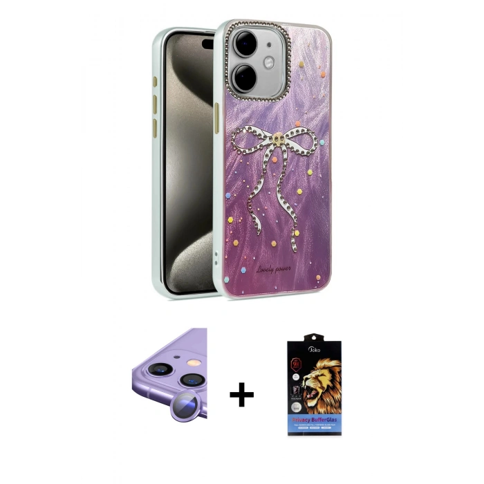 MARSİLYAN™- iPhone 11 Kılıf Zirve Modern Prime - Siyah Buffer Hayalet Cam Ekran Koruyucu + Raze Metal Kamera Lens - MR