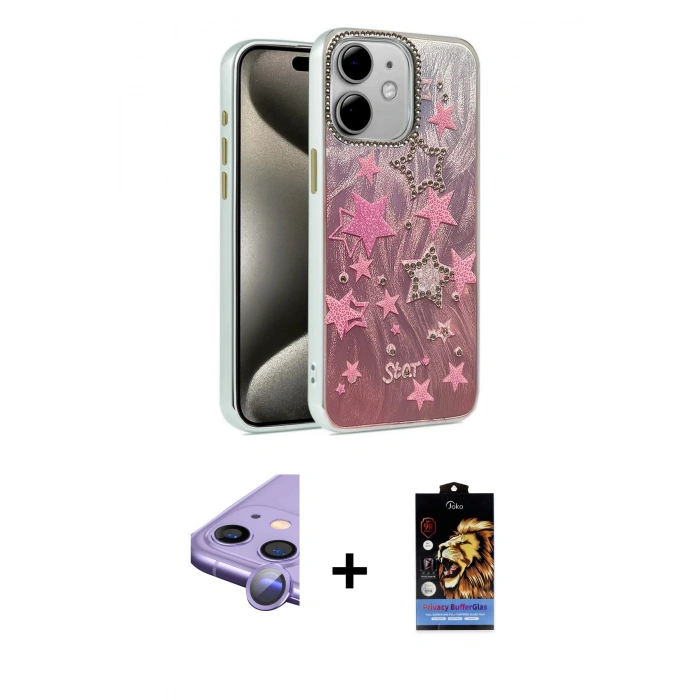 MARSİLYAN™- iPhone 11 Kılıf Zirve Modern Prime - Siyah Buffer Hayalet Cam Ekran Koruyucu + Raze Metal Kamera Lens - MR