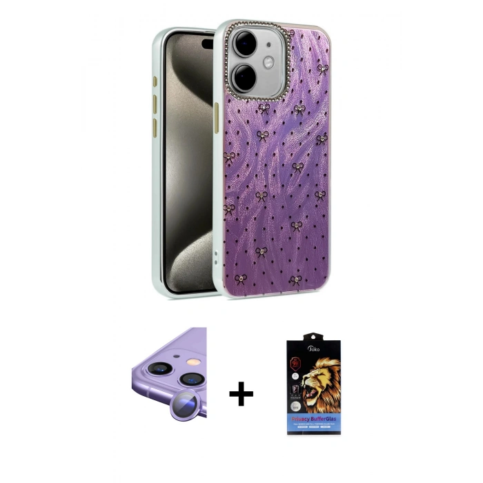 MARSİLYAN™- iPhone 11 Kılıf Zirve Modern Prime - Siyah Buffer Hayalet Cam Ekran Koruyucu + Raze Metal Kamera Lens - MR