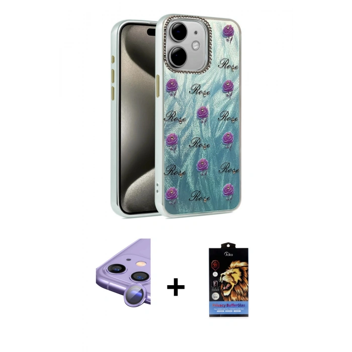 MARSİLYAN™- iPhone 11 Kılıf Zirve Modern Prime - Siyah Buffer Hayalet Cam Ekran Koruyucu + Raze Metal Kamera Lens - MR