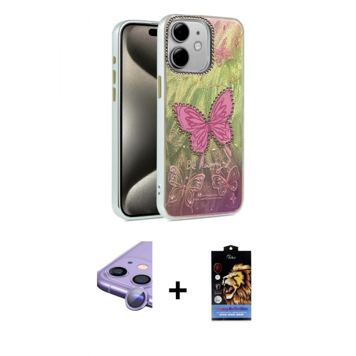 MARSİLYAN™- iPhone 11 Kılıf Zirve Modern Prime - Siyah Buffer Hayalet Cam Ekran Koruyucu + Raze Metal Kamera Lens - MR