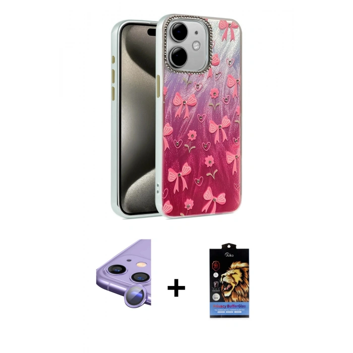 MARSİLYAN™- iPhone 11 Kılıf Zirve Modern Prime - Siyah Buffer Hayalet Cam Ekran Koruyucu + Raze Metal Kamera Lens - MR