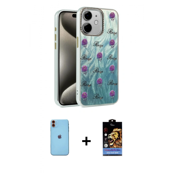 MARSİLYAN™- iPhone 11 Kılıf Zirve Modern Prime - Siyah Buffer Hayalet Cam Ekran Koruyucu + Neon Fosforlu Kamera Lens - TU