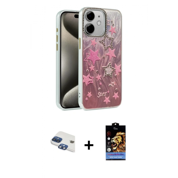 MARSİLYAN™- iPhone 11 Kılıf Zirve Modern Prime - Siyah Buffer Hayalet Cam Ekran Koruyucu + Pers Alüminyum Kamera Lens - LT