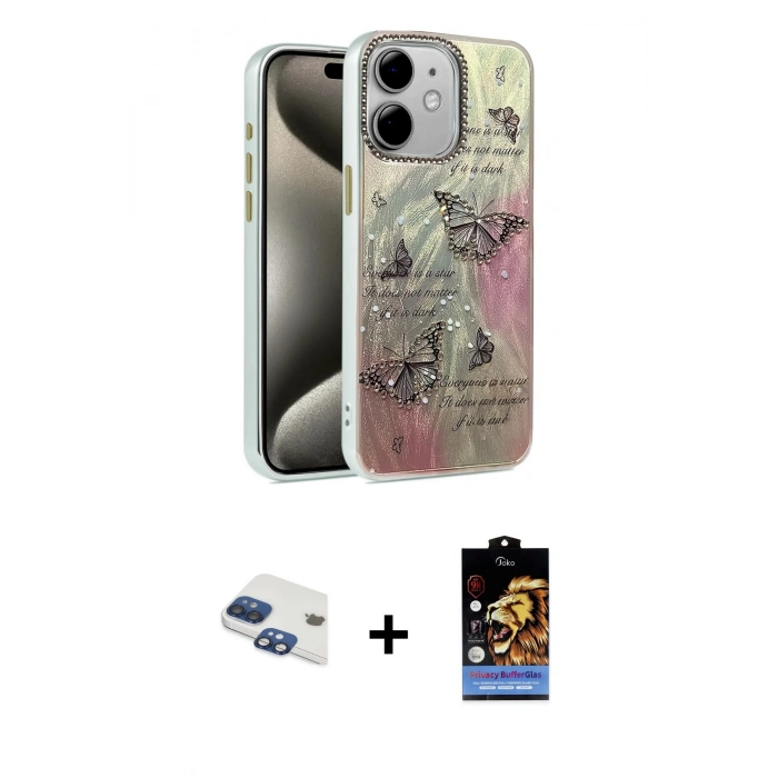 MARSİLYAN™- iPhone 11 Kılıf Zirve Modern Prime - Siyah Buffer Hayalet Cam Ekran Koruyucu + Pers Alüminyum Kamera Lens - LT