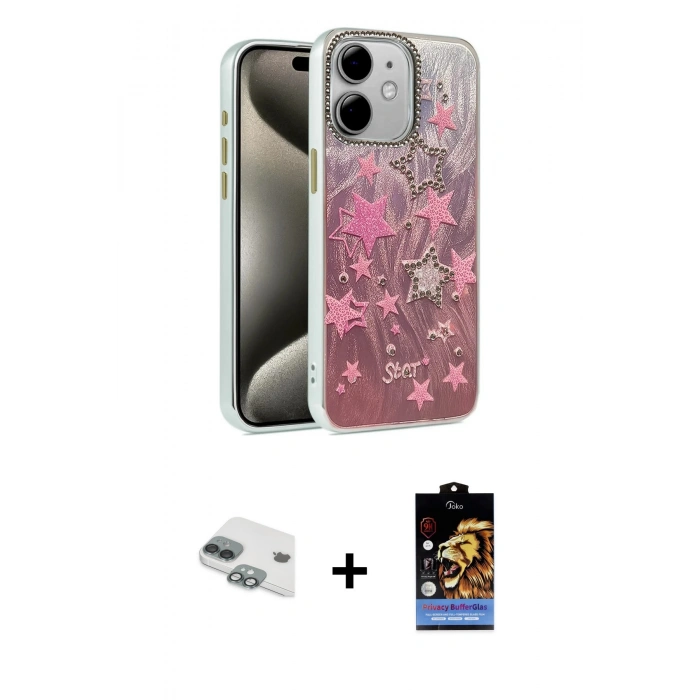 MARSİLYAN™- iPhone 11 Kılıf Zirve Modern Prime - Siyah Buffer Hayalet Cam Ekran Koruyucu + Pers Alüminyum Kamera Lens - YL