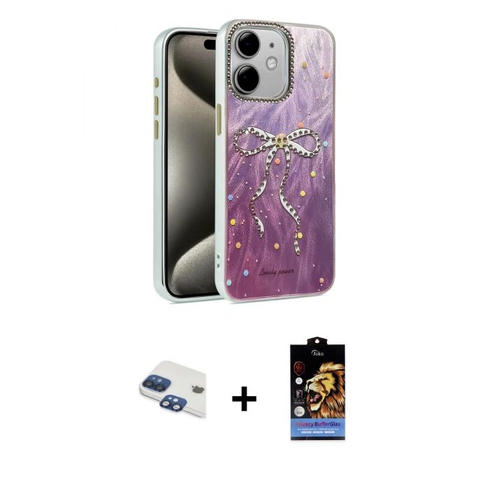 MARSİLYAN™- iPhone 11 Kılıf Zirve Modern Prime - Siyah Buffer Hayalet Cam Ekran Koruyucu + Pers Alüminyum Kamera Lens - LT