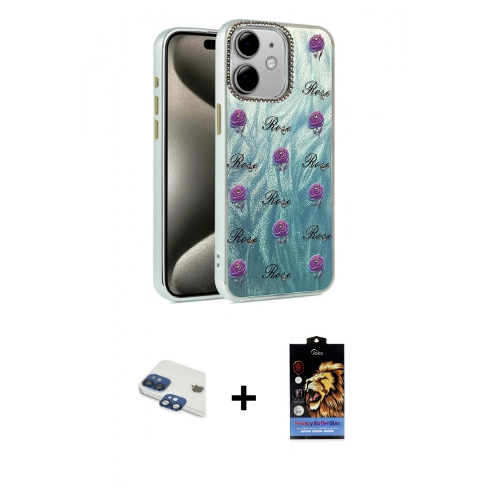 MARSİLYAN™- iPhone 11 Kılıf Zirve Modern Prime - Siyah Buffer Hayalet Cam Ekran Koruyucu + Pers Alüminyum Kamera Lens - LT