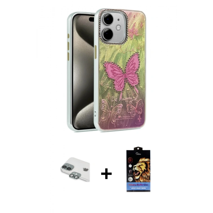 MARSİLYAN™- iPhone 11 Kılıf Zirve Modern Prime - Siyah Buffer Hayalet Cam Ekran Koruyucu + Pers Alüminyum Kamera Lens - YL