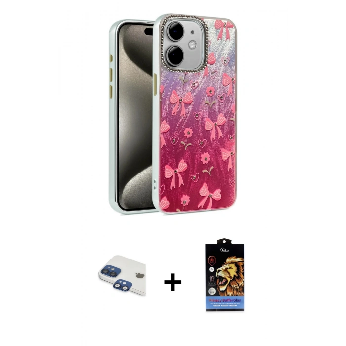 MARSİLYAN™- iPhone 11 Kılıf Zirve Modern Prime - Siyah Buffer Hayalet Cam Ekran Koruyucu + Pers Alüminyum Kamera Lens - LT