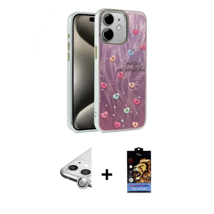 MARSİLYAN™- iPhone 11 Kılıf Zirve Modern Prime - Siyah Buffer Hayalet Cam Ekran Koruyucu + Raze Metal Kamera Lens - GS