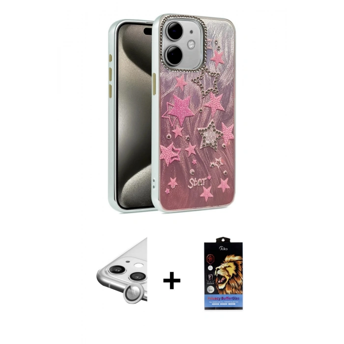 MARSİLYAN™- iPhone 11 Kılıf Zirve Modern Prime - Siyah Buffer Hayalet Cam Ekran Koruyucu + Raze Metal Kamera Lens - GS