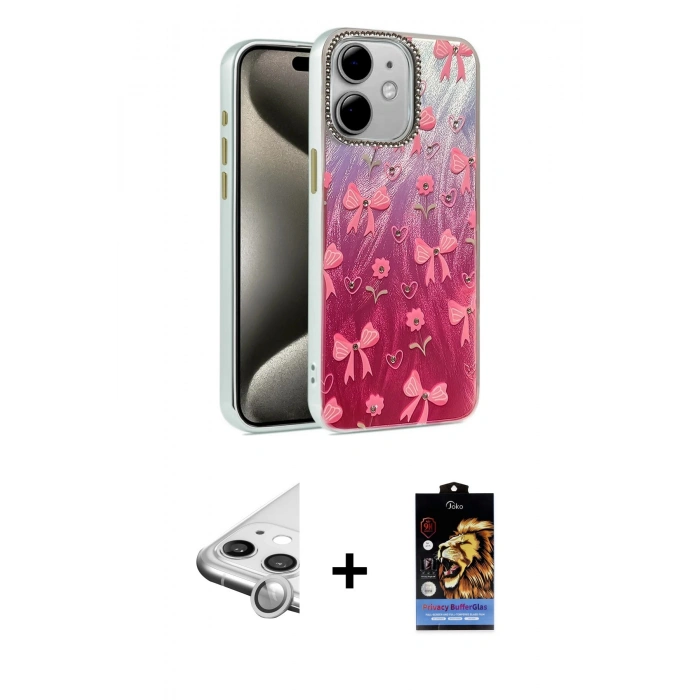 MARSİLYAN™- iPhone 11 Kılıf Zirve Modern Prime - Siyah Buffer Hayalet Cam Ekran Koruyucu + Raze Metal Kamera Lens - GS