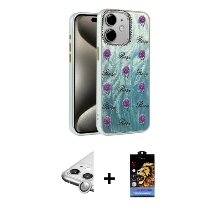 MARSİLYAN™- iPhone 11 Kılıf Zirve Modern Prime - Siyah Buffer Hayalet Cam Ekran Koruyucu + Raze Metal Kamera Lens - GS